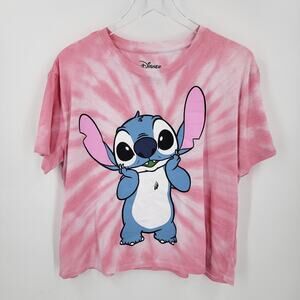 Disney Stitch T Shirt Juniors XXL Boxy Crop Fit Tie-Dye Pink White